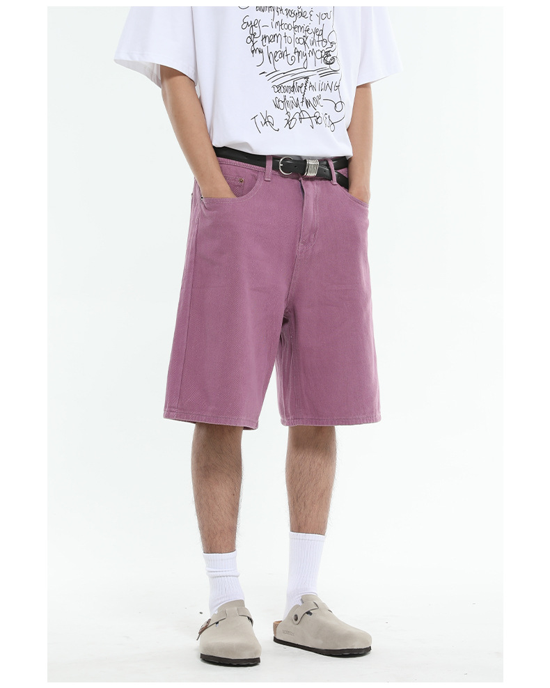 Men's Clothing Men's Casual Wide Leg Five Point Shorts Denim Colorful Loose Straight Leg Half Elastic Waist Summer Style_mkmklike.com