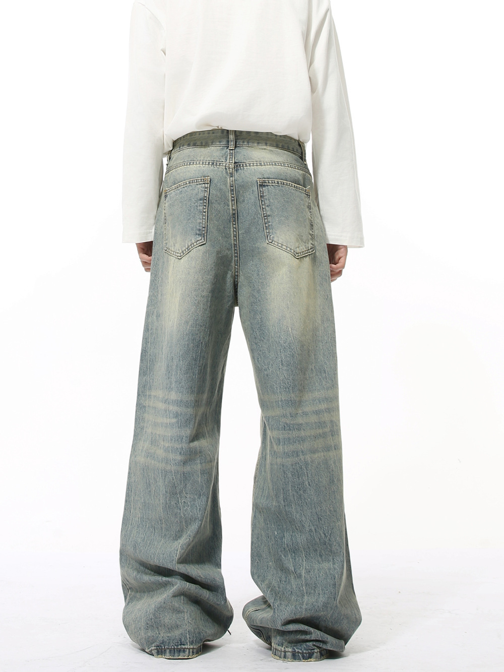 MTLCLOTHES Hombres| Meichao limpio fit nostálgico azul claro simple blanco molido suelto lavados jeans