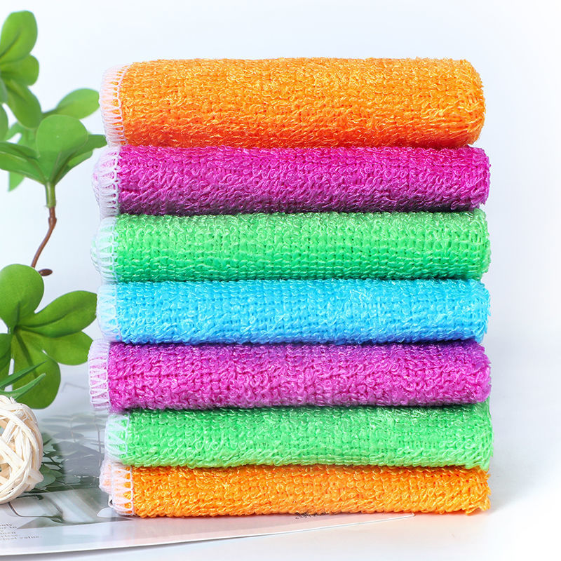Bamboo fiber non-stick oil dish cloth solid color double-layer…