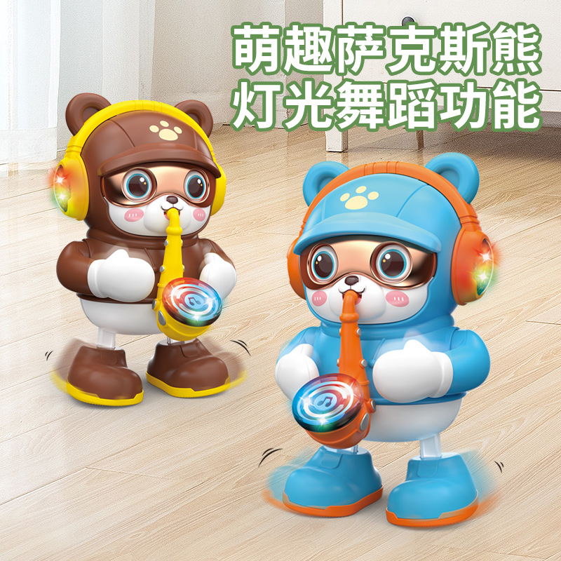 Bailaje eléctrico saxofón osos musicales luces oscilantes bailar osos dibujos animados juguetes de puzzle para niños