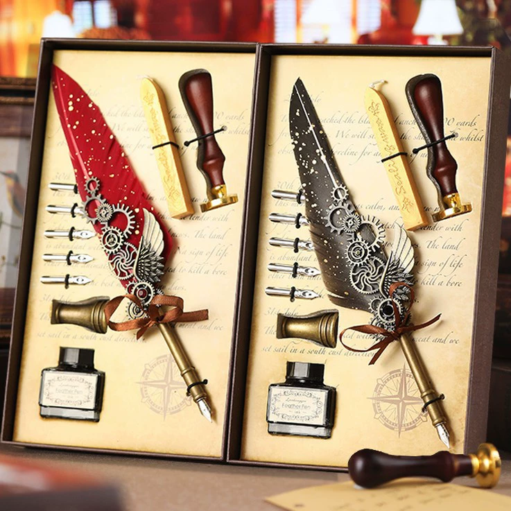 Ретро-механическая пишущая кисть, ручка в gift-boxed коробке с шестернями, набор для студентов, европейский стиль