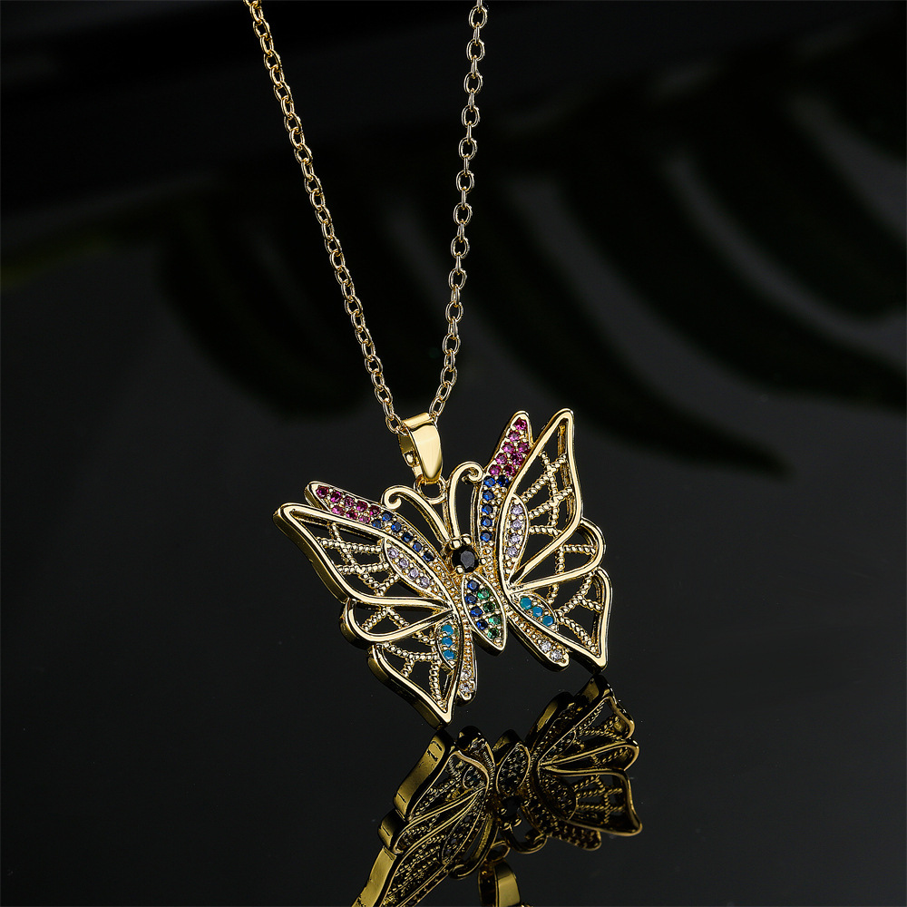 Fashion Copper Micro-encrusted Zircon Butterfly Pendant Copper Necklace display picture 4