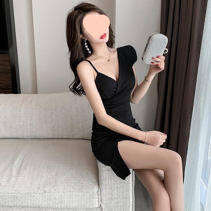 Summer New Hip Skirt Evening Dress Slip Strap Split Aatmosphere Shoulder Queen Tight Sexy dress