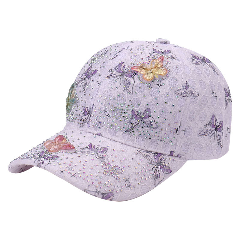 New Fashion Lace Mesh Baseball Cap With Rhinestone Butterfly Decoration, Breathable And Elegant For Outdoor Travel_voghion.com