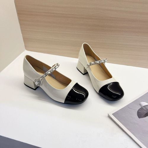 Pearl Single Strap Mary Jane Shoes for Girls and Boys, 2024 New Arrival Spring Early Spring Chanel Style Retro Thick Heel Medium Heel Small Leather Shoes Autumn
