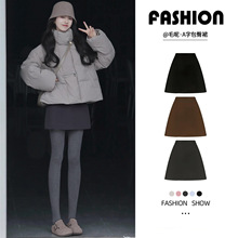 灰色半身裙女秋冬季2025年新款高腰a字显瘦包臀裙小个子毛呢短裙