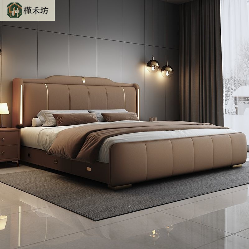 Light luxury double bed, modern minimalist high-end elegant large bed, master bedroom wedding bed, storage bed, Italian style new leather bed Light luxury double bed, modern minimalist high-end elegant large bed, master bedroom wedding bed, storage bed, Italian style new leather bed