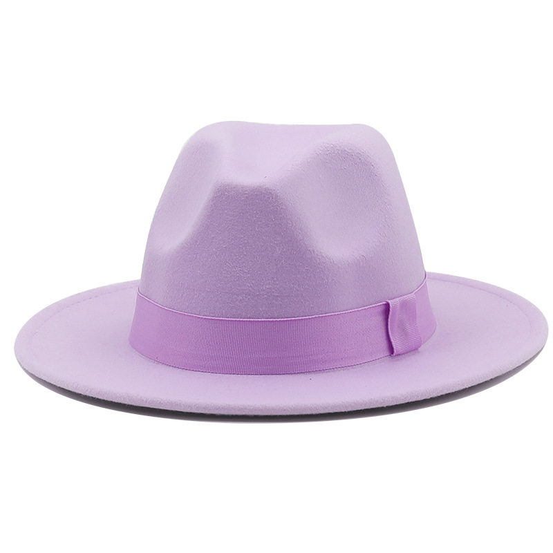 Sombrero De Jazz Simple Sombrero De Ala Grande Sombrero De Moda Cinta Sombrero De Copa Sombrero De Fieltro De Cachemira display picture 5