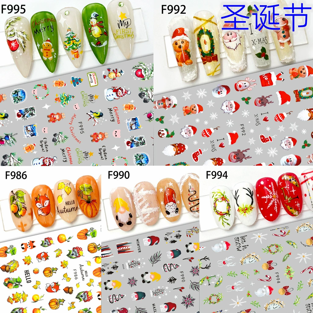 2023 трансграничный Рождественский искусственный цветок Рождественская елка наклейка для ногтей Лось Снежинка милый мультфильм наклейка для ногтей