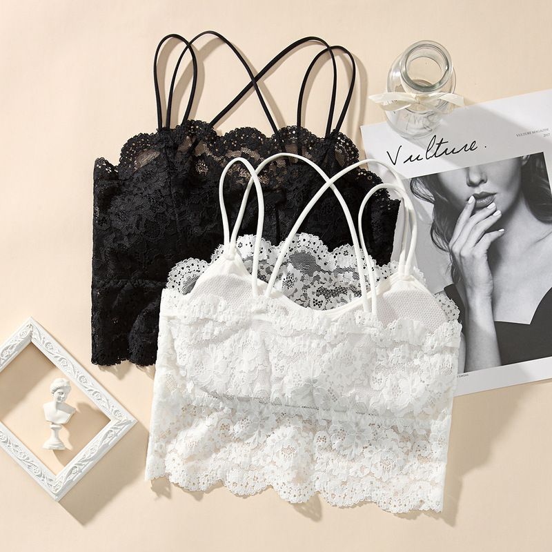 New Cross thin lace back wrapped chest tube top with chest pad bottoming anti-exposure wireless strap underwear for women