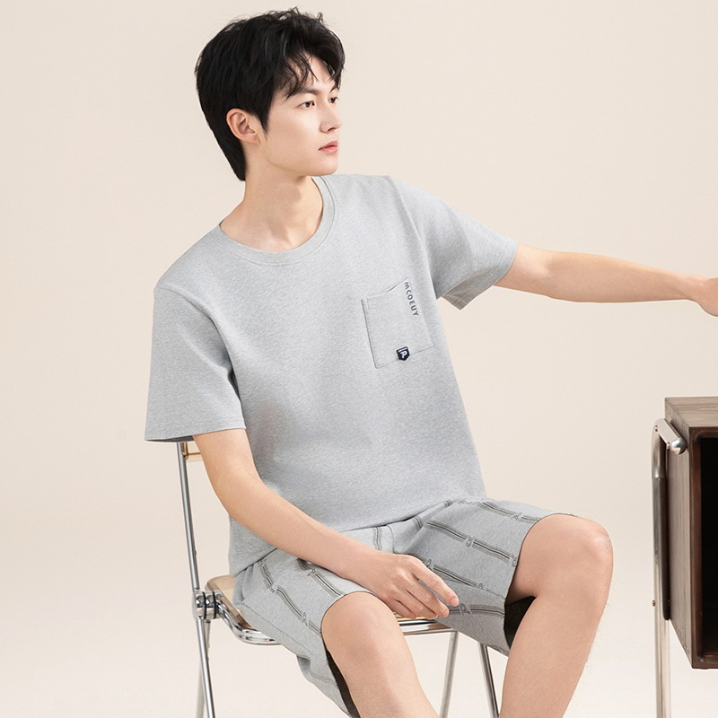 Pijamas de algodón para hombres verano 2025 nuevo cuello redondo de manga corta delgado verano se puede usar con ropa casera