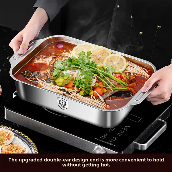 316 Stainless Steel Special Plate for Grilled Fish Rectangular Household Deep Plate Induction Cooker Tray Baking Pan Baking Fish Basin Commercial