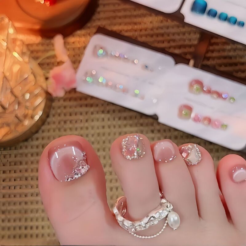 14 pieces of pure hand-worn nail nail nail nail cat's eye toe nail 2025 new online popular white flash