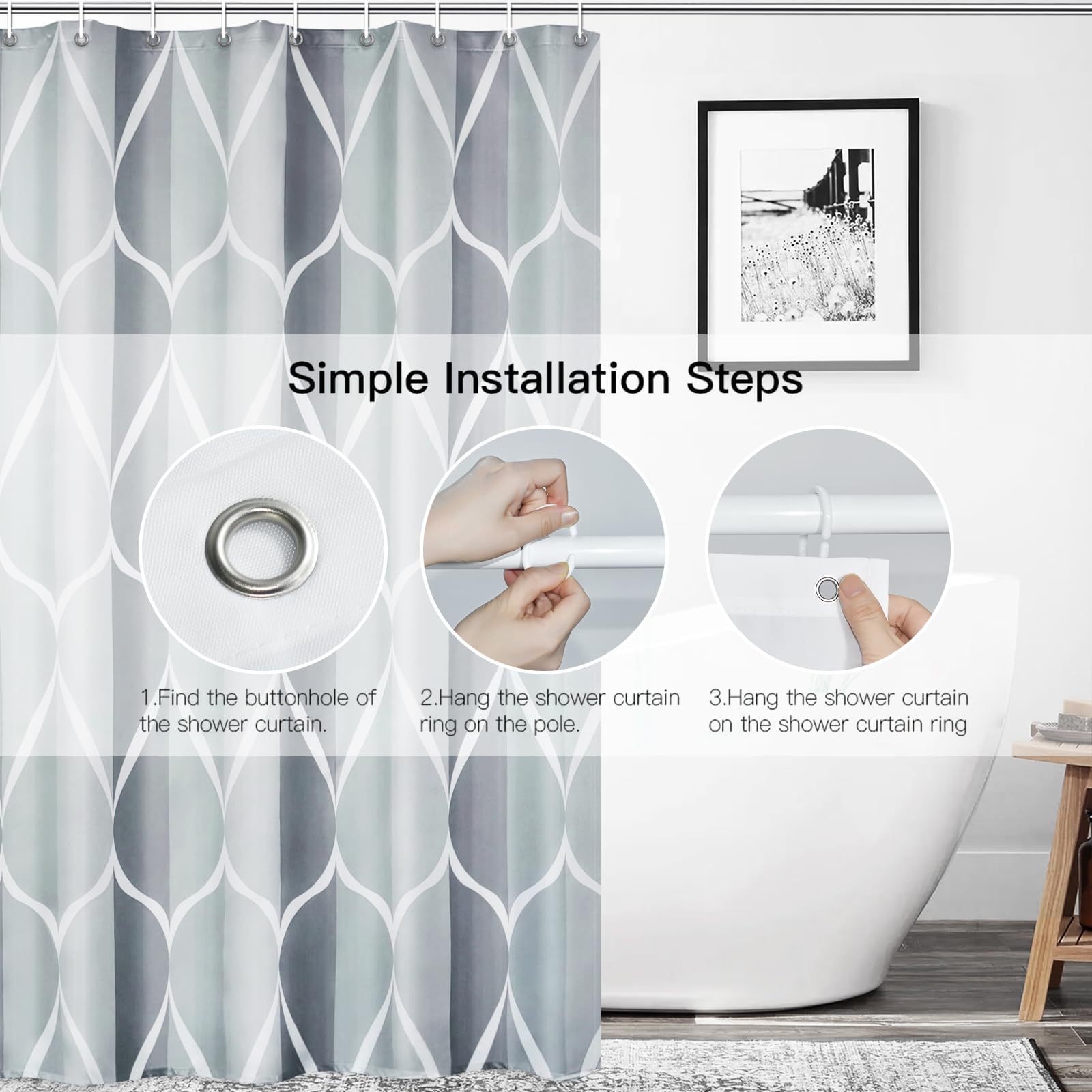 Waterdrop-pattern Digital-printed Thickened Waterproof Bathroom/shower Curtain, Polyester Bath Screen Divider For Hotels_voghion.com