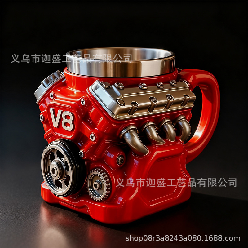 Nuevos productos transfronterizos V8 taza de resina de motor V6 taza de decoración de alta calidad nicho artesanía de personalidad