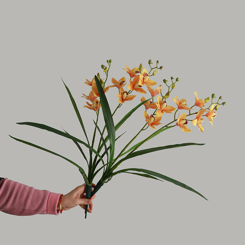 廠家直銷客廳家居裝飾仿真手感蘭花 酒店櫥窗布置仿真2叉帶葉蕙蘭