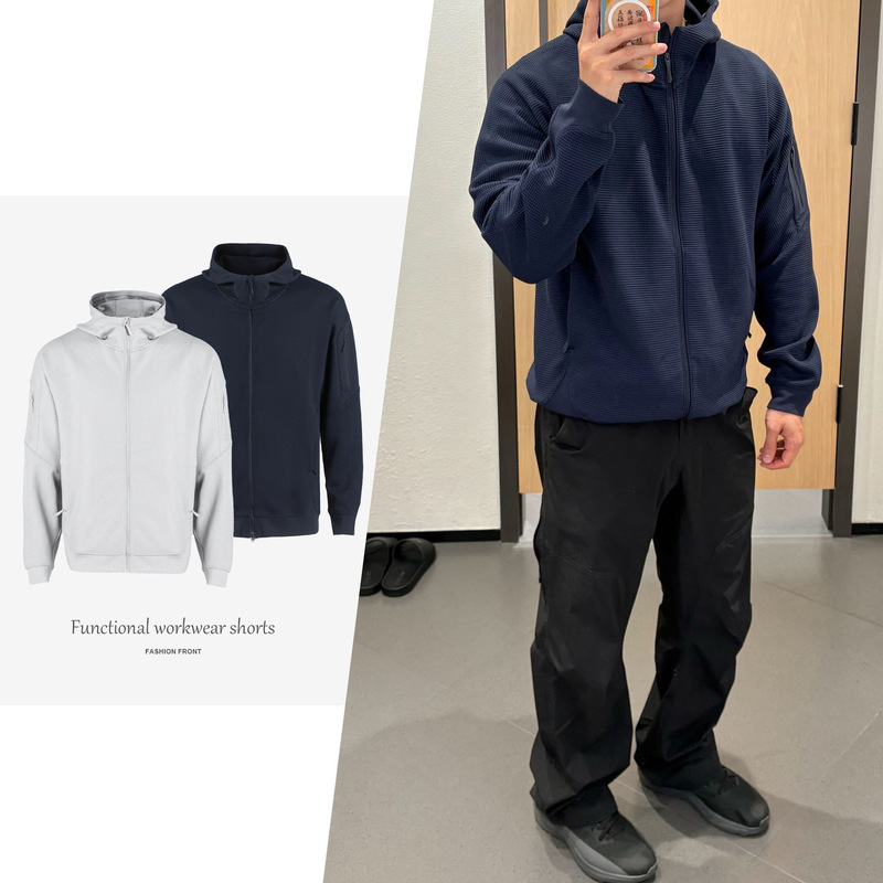 【Jmwh 】'No Logo / Olera Waffle Stretch Simple Warm Hooded Jacket for Spring and Autumn