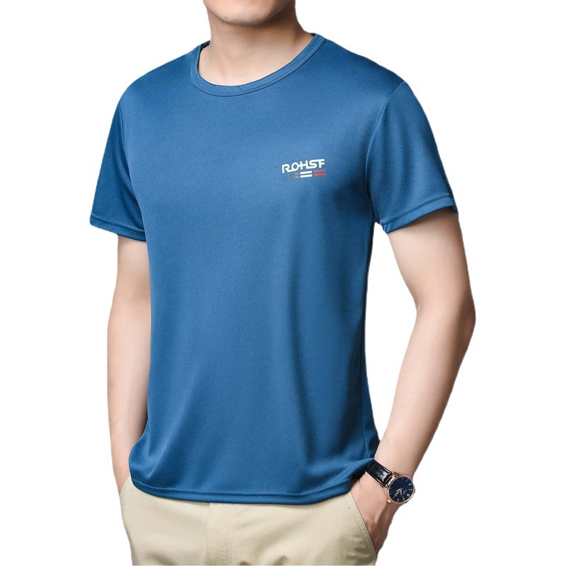 Мужская ледяная шелковая сетчатая быстрая сушка с короткими рукавами футболка летняя эластичная круглая шею