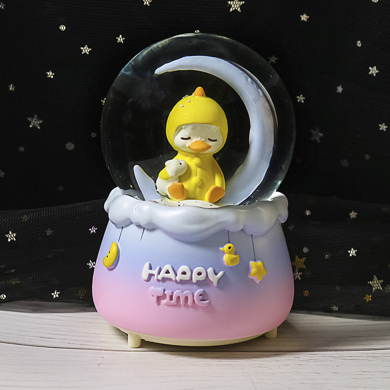 Nueva bola de cristal de mapache rosa pequeña, nieve, caja de música luminosa, luz nocturna, caja de música de regalo, artesanía de una pieza