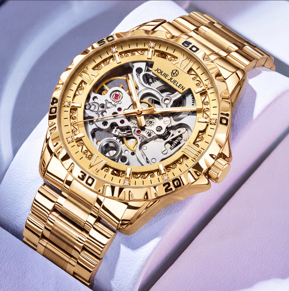 Reloj mecánico automático de hueco LOUIE JUELEN Reloj de hombre de negocios impermeable reloj de luz nocturna