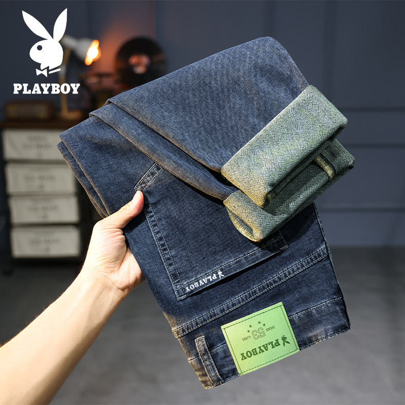 2025 Playboy New Men's Jeans Slim Straight Fit Stretch Washed Long Pants 2025 Playboy New Men's Jeans Slim Straight Fit Stretch Washed Long Pants