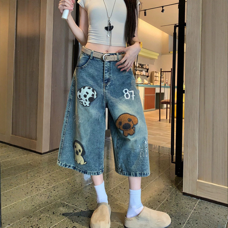 Women's summer thin denim capri pants, slimming three-quarter shorts, women's straight loose wide-leg denim pants Women's summer thin denim capri pants, slimming three-quarter shorts, women's straight loose wide-leg denim pants