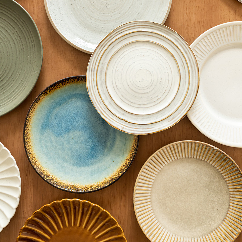 Colección de platos de 8 pulgadas, hogar japonés, plato de comida occidental retro, plato de carne, plato de cerámica, plato de postre, plato al por mayor