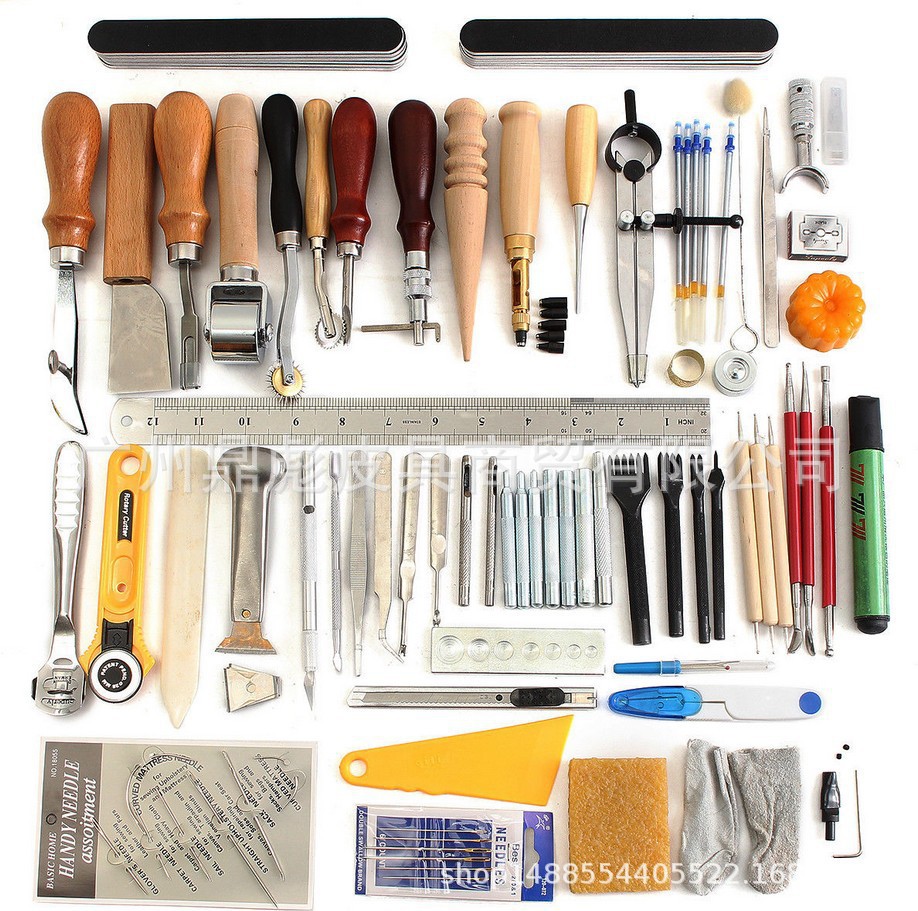 DIY皮革工具 DIY60件皮革工艺套装 手缝菱斩手工皮艺工具套装1E18