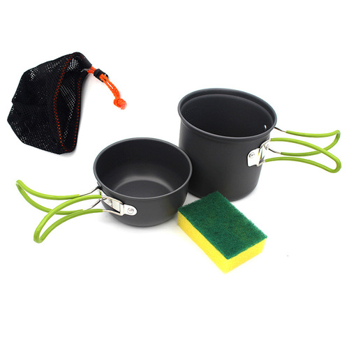 Cross-border hot selling outdoor portable camping pot set for 1-2 people picnic cooker hard oxidized pot set and cup