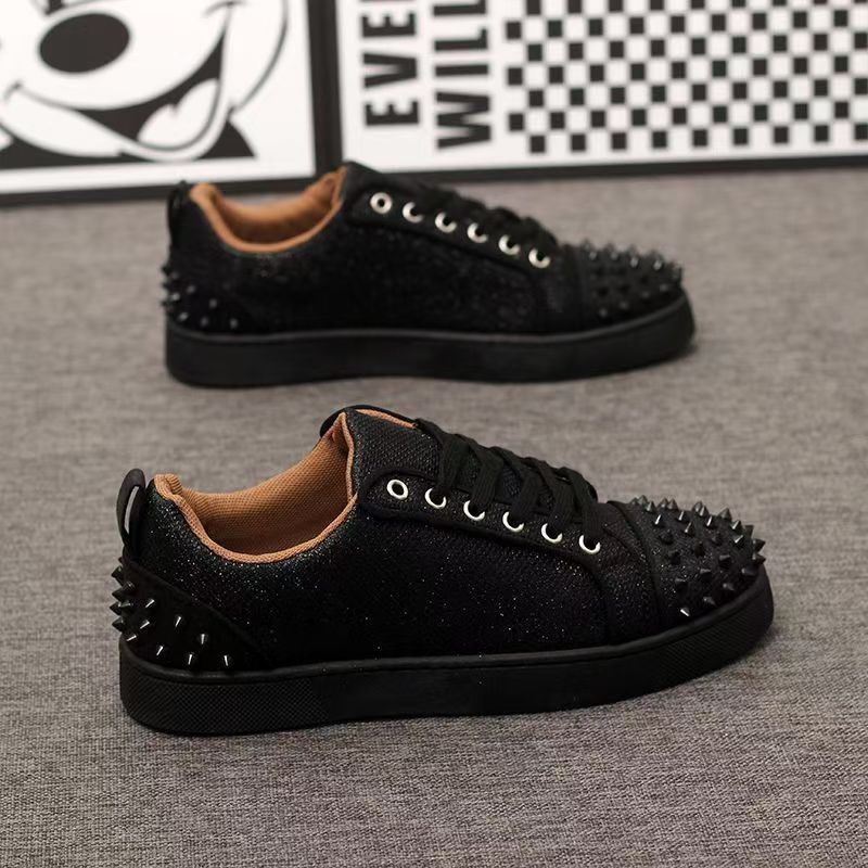 Christian Louboutin Louis Junior Spikes Flat Black Strass