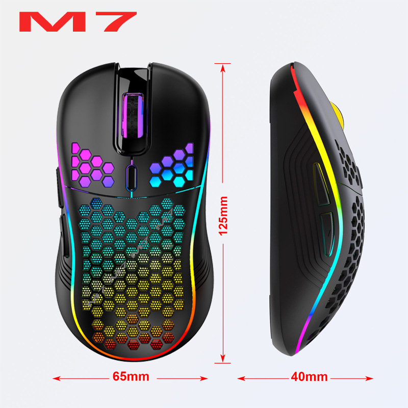 Kablosuz şarj özelliğine sahip, RGB aydınlatmalı, hafif oyuncu dizüstü bilgisayar aksesuarı olan oyuklu mouse.