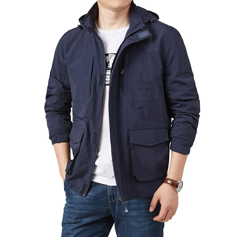 Men's Spring and Autumn Thin Outdoor Sports Multi-pocket Men's Casual Jacket Loose Windproof Waterproof Jacket