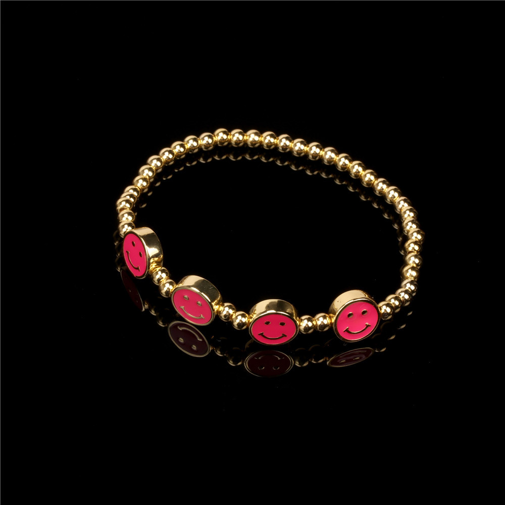 Diseño De Estilo Europeo Y Americano Brazalete Elástico Con Cuentas De Metal Personalizado Goteo Cara Sonriente Costura Hip Hop Pulsera Joyería Al Por Mayor display picture 1