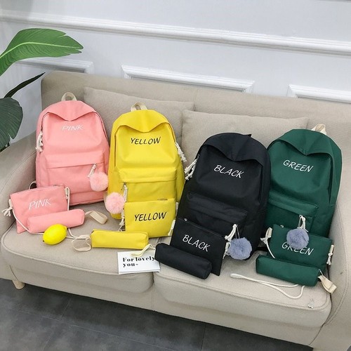 Three-Piece Set Backpack Korean Style Dual-Shoulder Bag Fashion Student Bookbag Large Capacity Unisex Travel Bag