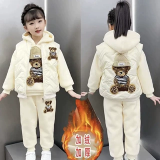 女童套装秋冬装2026新款洋气加绒加厚儿童冬季卫衣女孩马甲三件套