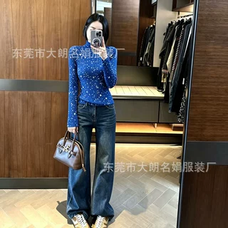 深圳南油女装小香家新款高领针织衫修身显瘦碎花毛衣长袖打底衫