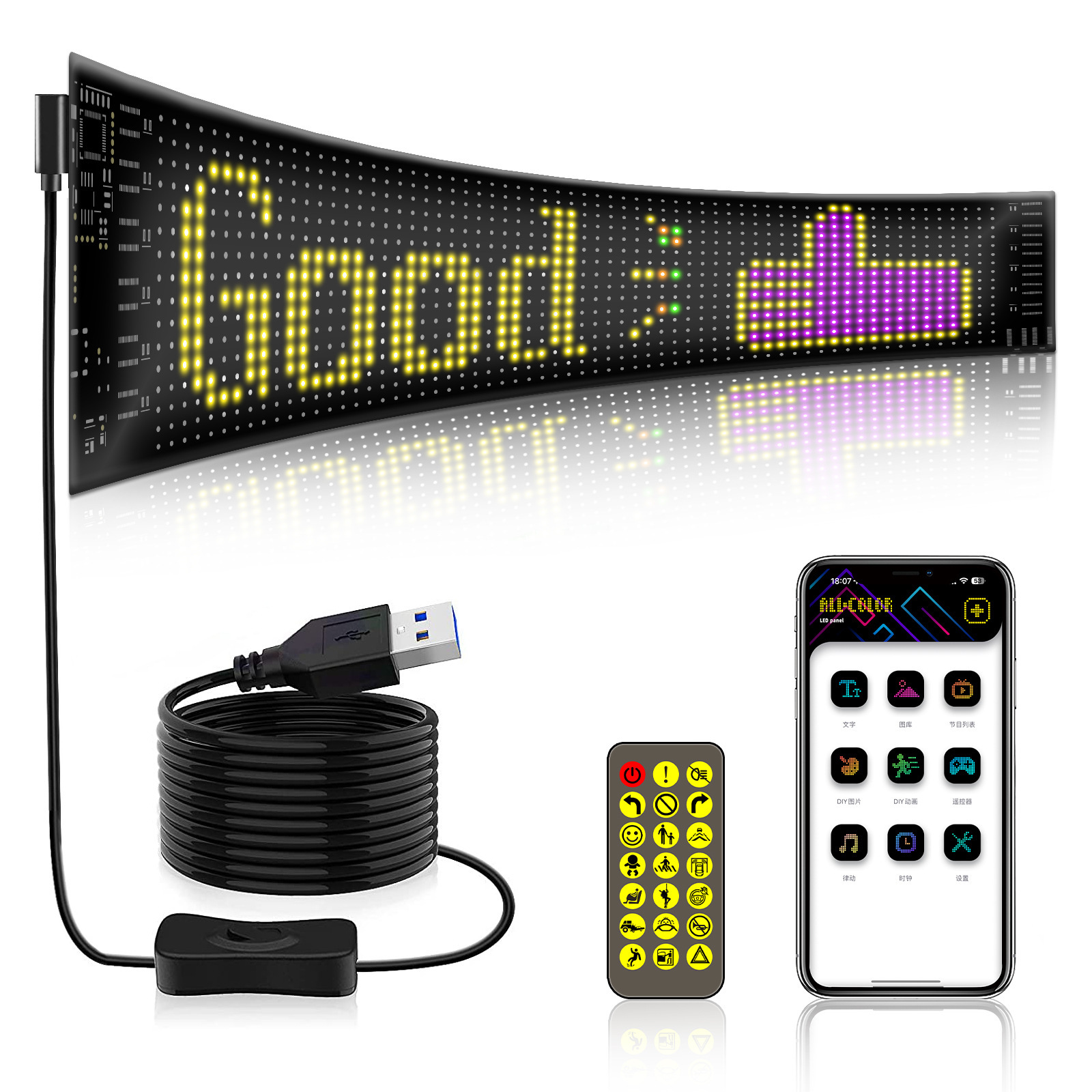 LED pantalla inteligente flexible RGB pantalla suave mágica pantalla de publicidad impermeable pegatinas de coche inteligente pantalla de emoji 1664 píxeles
