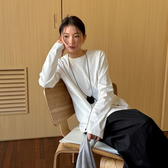 6UP Korean Spring and Summer Minimalist Long-Sleeve T-Shirt for Women 2025 Guangzhou 13th Row New Casual and Slouchy Style Top 91193S