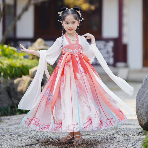 Girls kids Pink Hanfu fairy princess dress Traditional Chinese clothing ancient chinese folk dance costume for baby cheongsam clothing of the girls
