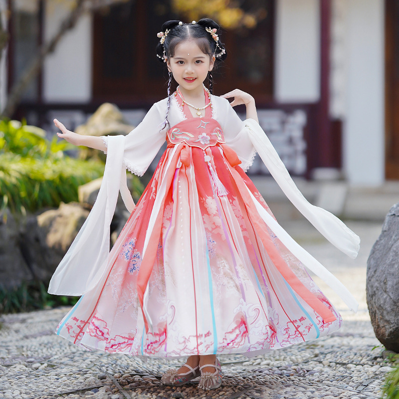 Girls ancient Chinese clothing season Chinese style childrens clothing baby  Ru skirt long sleeve childrens Tang clothing super fairy ancient style