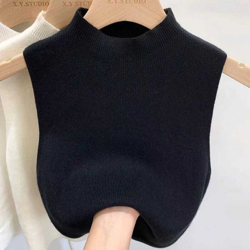 2023 New Summer Style Half Turtleneck Pure Color Vest Sleeveless Short Fashion Design Slim Knitwear Top for Women 2023 New Summer Style Half Turtleneck Pure Color Vest Sleeveless Short Fashion Design Slim Knitwear Top for Women
