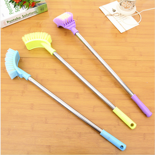 Creative plastic long handle stainless steel pole extended toilet brush cleaning toilet brush bathroom brush multi-purpose toilet brush