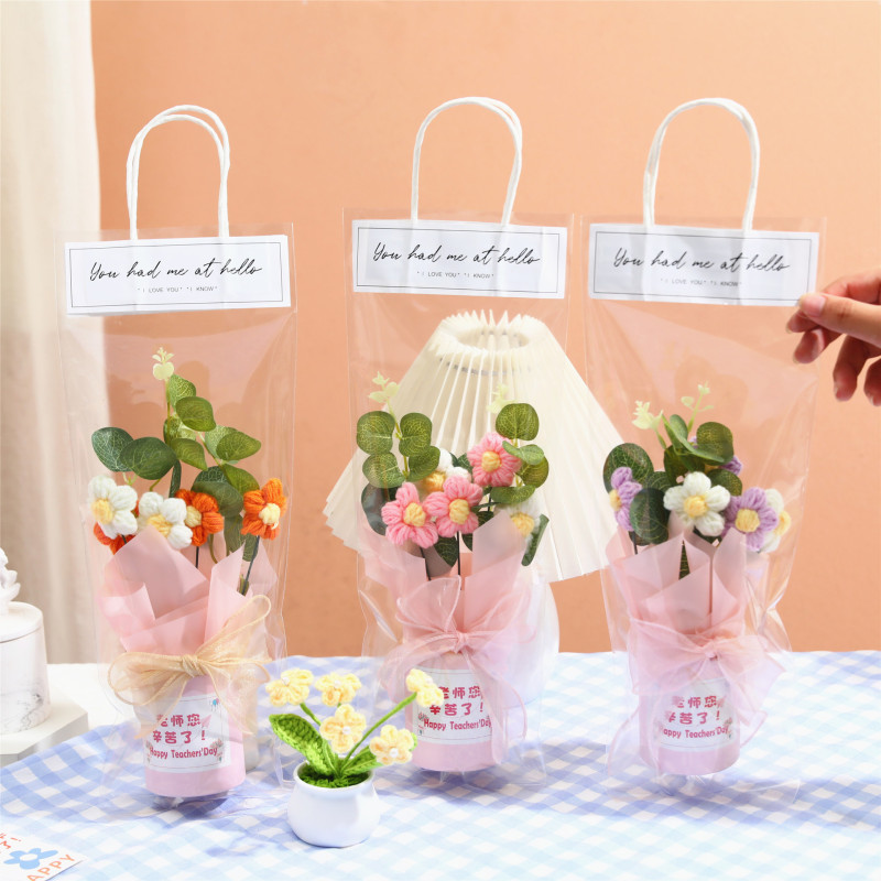 教师节抱抱桶花束泡芙小花成品厂家批发毛线泡芙花花束送老师同学|undefined