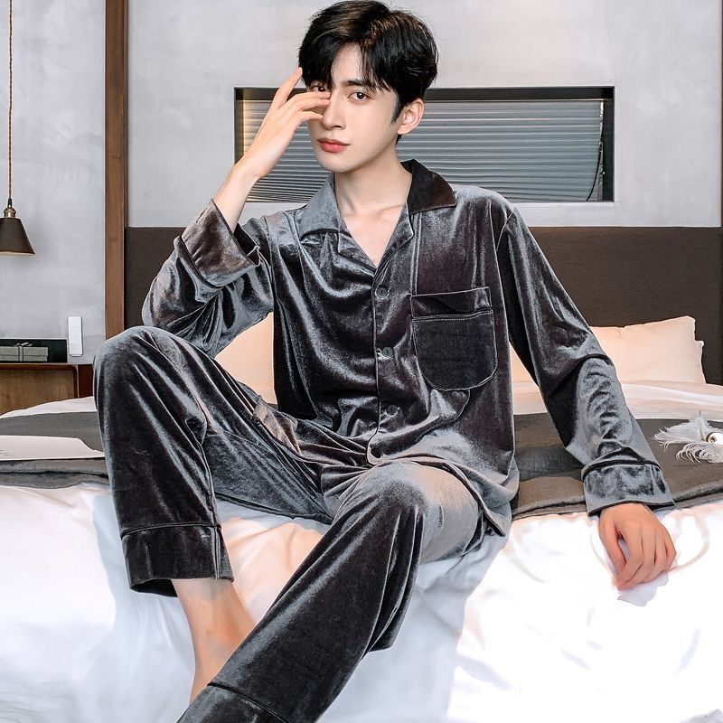 Pajamas for Men in Autumn and Winter Gold Velvet Plus Size Plus Size Warm and Comfortable Cardigan Casual Home Wear Set Can Be Worn Outside