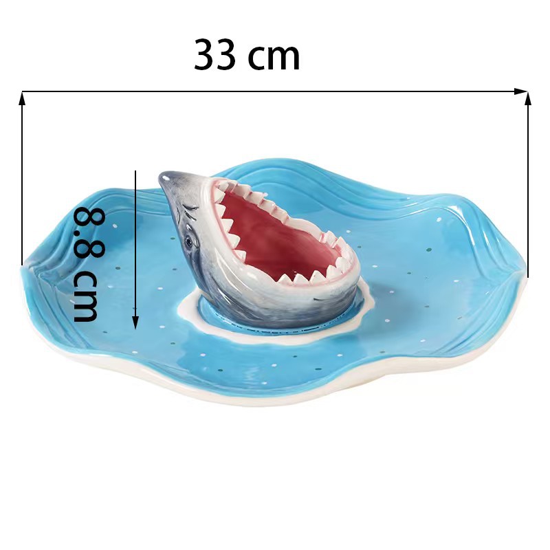 Plato de tiburón de boca grande, plato especial de tiburón de salmón, plato cerámico con plato de bocadillos multifuncional, plato de bocadillos de sushi, plato de comida diaria para comedor