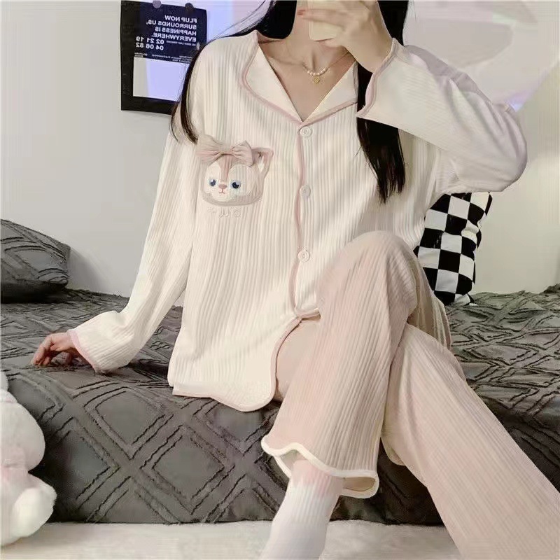 Pijamas nuevos para mujer, pantalones de manga larga para primavera y otoño, cárdigan para mujer, conjunto de ropa para el hogar para estudiantes, 2024 image 21