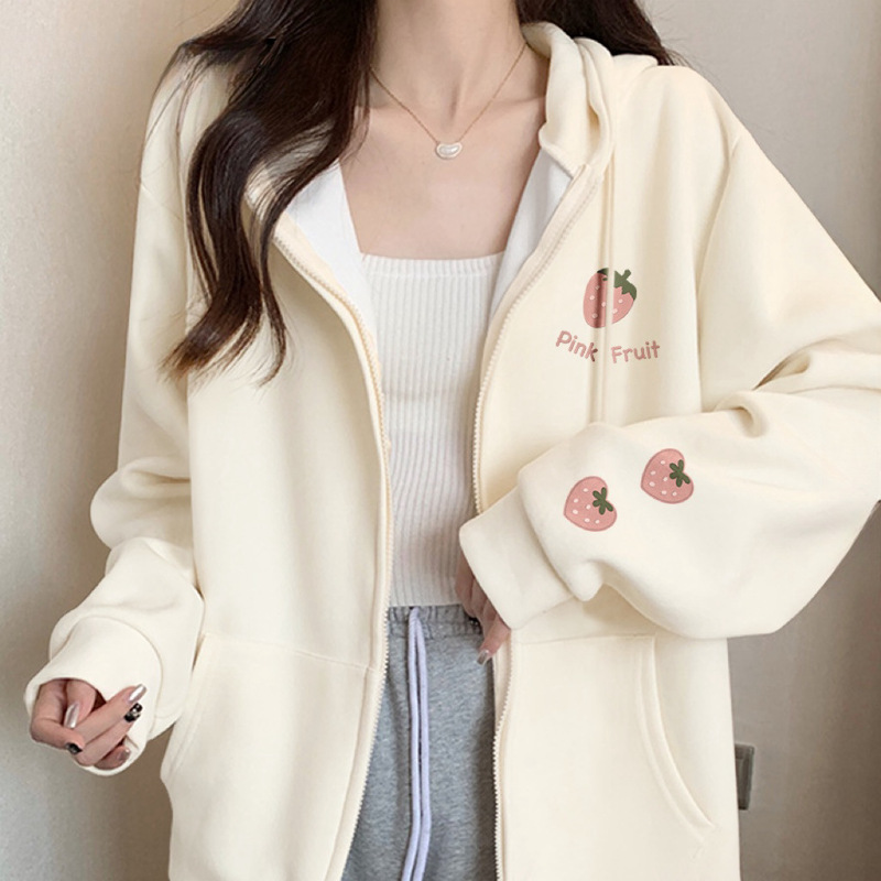 2025美式春秋小众新款印花上衣百搭休闲慵懒风时尚草莓卫衣女ins|undefined