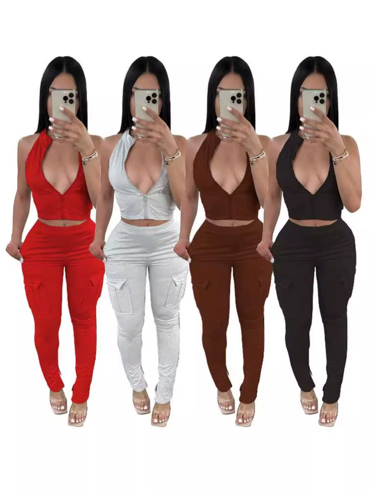 A5368 Европейский и американский женский спортивный костюм с облегающим топом на молнии, разрезом на подоле и брюками с эффектом подтяжки ягодиц