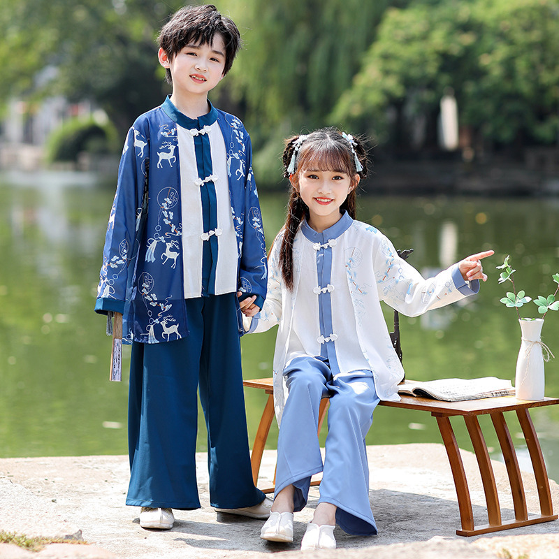 儿童汉服唐装男女童中国风秋古装国学演出服套装诗朗诵元旦表演服