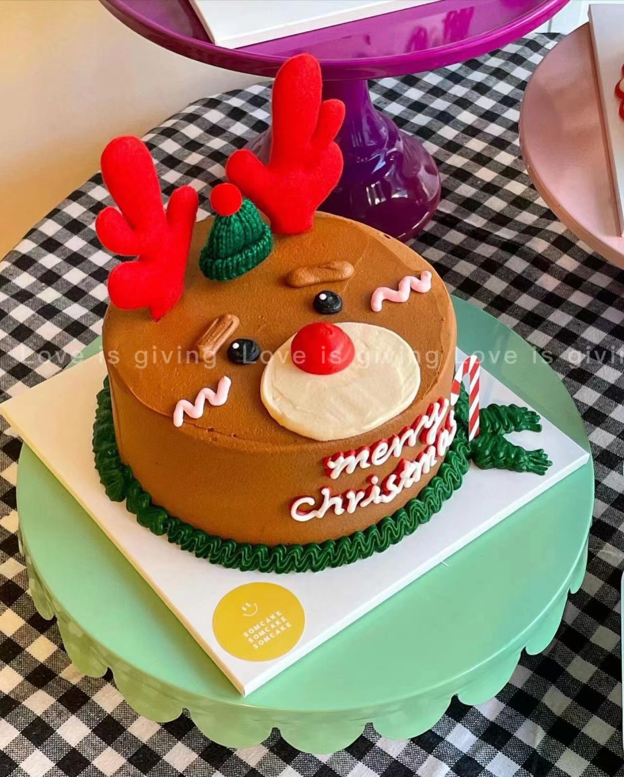 韩国圣诞节烘培蛋糕装饰圣诞小熊圣诞快乐毛线麋鹿角鼻子小帽子详情1